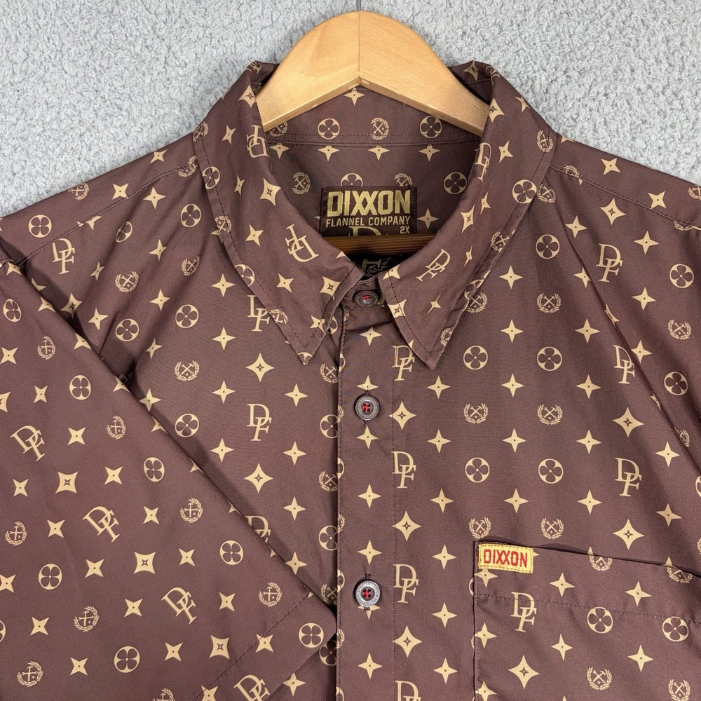 Dixxon Flannel The Bougie Shirt Mens 2XL Monogram Short Sleeve AOP Performance